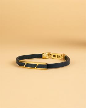 Preview: Armband aus Leder mit geschmiedetem Karbonelement - Stella Gold